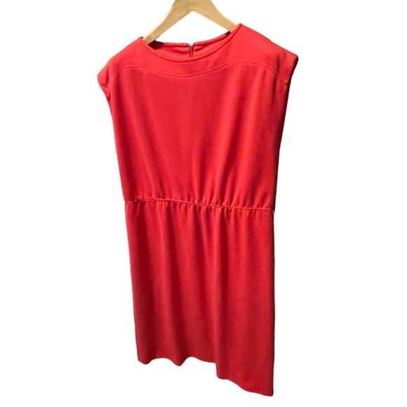 Vintage 80s Leslie Fay Red Knit Cap Sleeve Elastic Waist Midi Dress - Picture 3 of 9